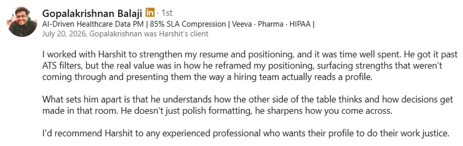 LinkedIn recommendation from Gopalakrishnan Balaji, AI-Driven Healthcare Data PM