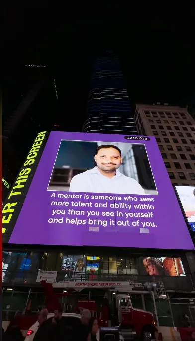 Harshit Srivastava featured on a Times Square billboard in 2024