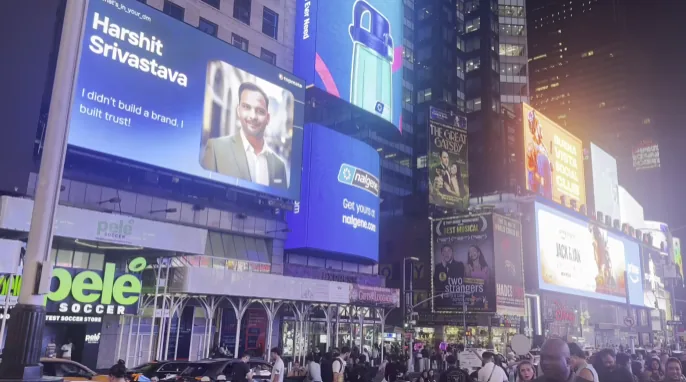 Harshit Srivastava featured on a Times Square billboard in 2026